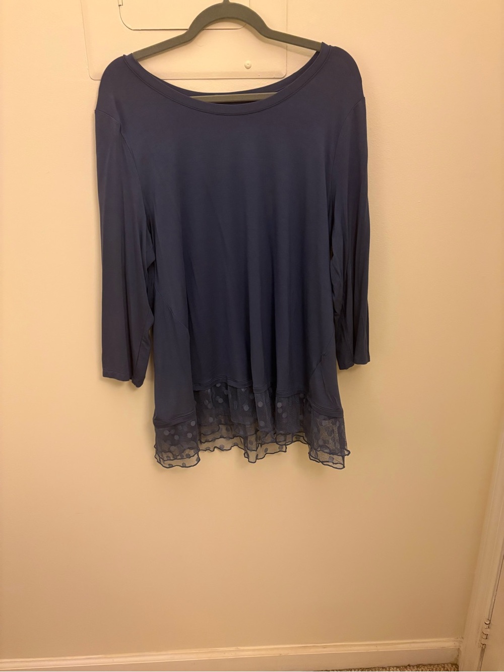 LOGO Women's Blue Lace-Hem Long Sleeve Top